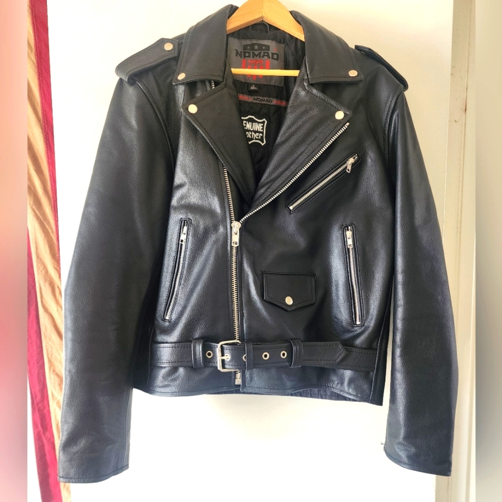 Men's Black Genuine Leather Nomad Motorcycle Jacket Size Large